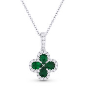 0.81 ct Pear-Shape Emerald & Round Diamond Flower Pendant in 18k White Gold w/ 14k Chain - AM-DN4712