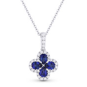 0.89 ct Pear-Shape Sapphire & Round Diamond Flower Pendant in 18k White Gold w/ 14k Chain -  AM-DN4738
