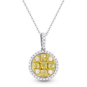 1.01 ct Yellow & White Diamond Cluster Pendant in 18k Yellow & White Gold w/ 14k Chain Necklace - AM-DN4723