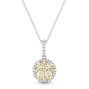 0.75 ct Yellow & White Diamond Cluster Pendant in 18k Yellow & White Gold w/ 14k Chain Necklace - AM-DN4725