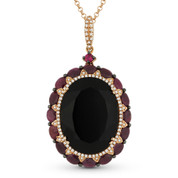 15.70 ct Onyx, Ruby, & Diamond Pendant & Rolo Chain Necklace in 14k Rose & Black Gold - AM-DN4626