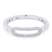 0.13ct Round Cut Diamond Open-Oval & Ball-Bead Band Right-Hand Ring in 14k White Gold - AM-R1033W