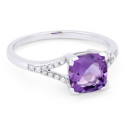 1.37ct Cushion Cut Purple Amethyst & Round Cut Diamond Splitshank Ring in 14k White Gold - AM-R13983AM