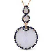 12.26ct Chalcedony, Sapphire, & Diamond Pendant & Chain Necklace in 14k Rose Gold - AM-DN3976