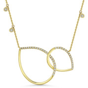 0.34 ct Round Cut Diamond Double Tear-Drop Pendant & Chain Necklace in 14k Yellow Gold - AM-DN4884