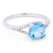 1.67ct Cushion Cut Blue Topaz & Round Cut Diamond Splitshank Ring in 14k White Gold - AM-R13983BT
