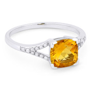 1.38ct Cushion Cut Citrine & Round Cut Diamond Splitshank Ring in 14k White Gold - AM-R13983CT