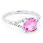 2.11ct Cushion Cut Lab-Created Pink Sapphire & Round Cut Diamond Splitshank Ring in 14k White Gold - AM-R13983PC
