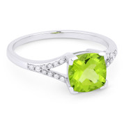 1.45ct Cushion Cut Peridot & Round Cut Diamond Splitshank Ring in 14k White Gold - AM-R13983PE