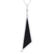 Black Onyx & 0.18ct Diamond Pave Dangling Stiletto Pendant & Chain in 14k White Gold - AM-DN4923W