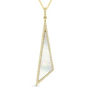 Mother-of-Pearl & 0.18ct Diamond Pave Dangling Stiletto Pendant & Chain in 14k Yellow Gold - AM-DN4924