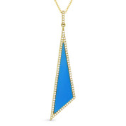 Blue Turquoise & 0.18ct Diamond Pave Dangling Stiletto Pendant & Chain in 14k Yellow Gold - AM-DN4974