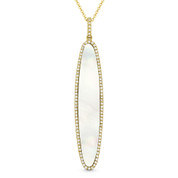 Mother-of-Pearl & 0.20ct Diamond Pave Dangling Stiletto Pendant & Chain in 14k Yellow Gold - AM-DN4920