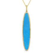 Blue Turquoise & 0.20ct Diamond Pave Dangling Stiletto Pendant & Chain in 14k Yellow Gold - AM-DN4972