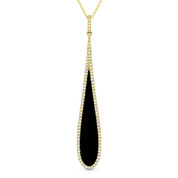 1.00ct Black Onyx & Diamond Pave Dangling Stiletto Pendant & Chain Necklace in 14k Yellow Gold - AM-DN4925