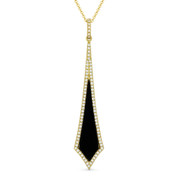 0.64ct Black Onyx & Diamond Pave Dangling Stiletto Pendant & Chain in 14k Yellow Gold - AM-DN4921