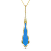 Blue Turquoise & 0.18ct Diamond Pave Dangling Stiletto Pendant & Chain in 14k Yellow Gold - AM-DN4921TQ