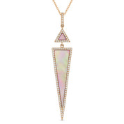 Pink Mother-of-Pearl & 0.23ct Diamond Pave Dangling Stiletto Pendant & Chain in 14k Rose Gold - AM-DN4968