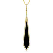 0.72ct Black Onyx & Diamond Pave Dangling Stiletto Pendant & Chain in 14k Yellow Gold - AM-DN4973OX