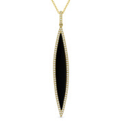 0.99ct Black Onyx & Diamond Pave Dangling Stiletto Pendant & Chain Necklace in 14k Yellow Gold - AM-DN4929