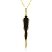 Black Onyx & 0.18ct Diamond Pave Dangling Stiletto Pendant & Chain in 14k Yellow Gold - AM-DN5054