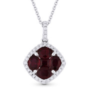 1.14ct Ruby & Diamond Flower Pendant in 18k White Gold w/ 14k Chain Necklace - AM-DN4959