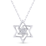 0.04ct Round Cut Diamond Star of David Pendant & Chain Necklace in 14k White Gold - AM-DP6132