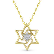 0.04ct Round Cut Diamond Star of David Pendant & Chain Necklace in 14k Yellow Gold - AM-DP6152