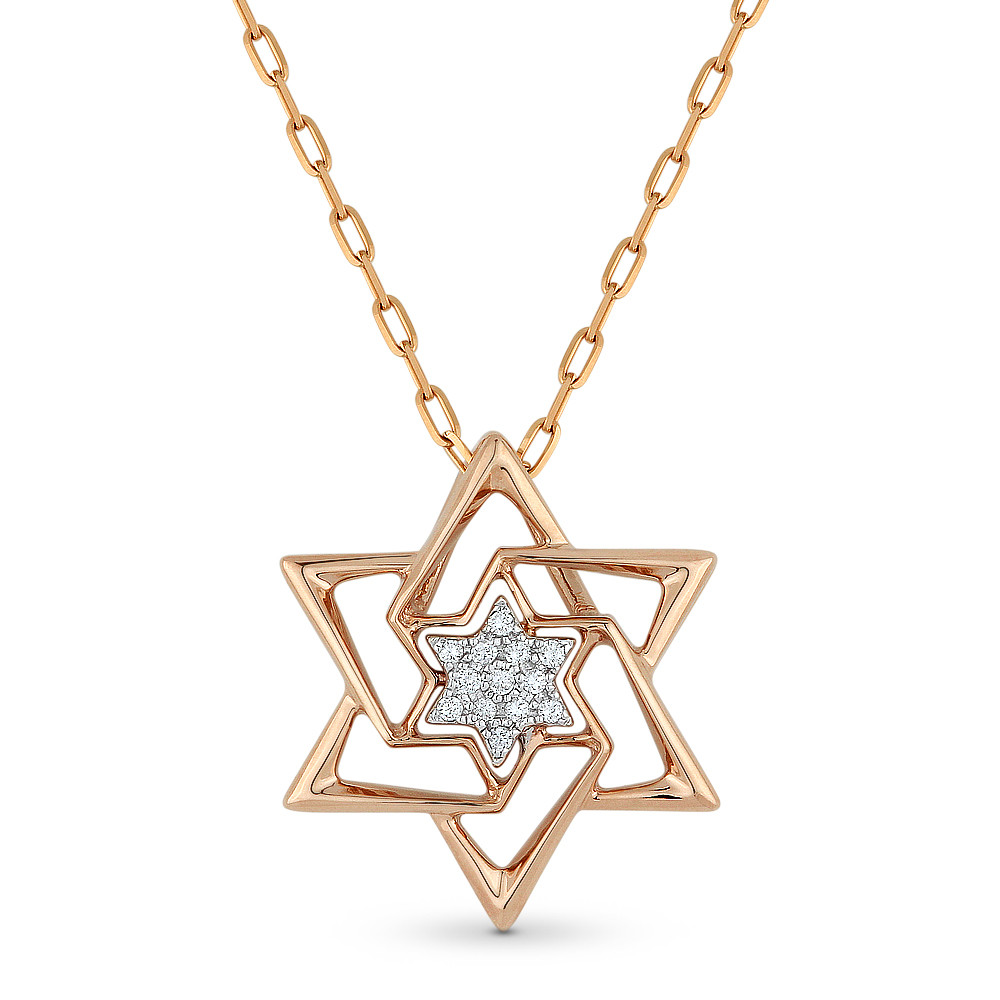 14K Rose Gold Diamond Star of David Necklace