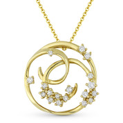 0.27ct Diamond Cluster Circle & Vine Charm Pendant & Chain Necklace in 14k Yellow Gold - AM-DN4957