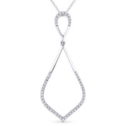 0.13ct Round Cut Diamond Pave Tear-Drop Pendant & Chain Necklace in 14k White Gold - AM-DN4915