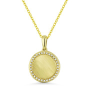 0.10ct Round Cut Diamond Brushed-Centerpiece Circle Pendant & Chain Necklace in 14k Yellow Gold - AM-DN5036