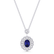 0.69ct Oval Cut Sapphire & Diamond Floral Pendant & Chain Necklace in 14k White Gold - AM-DN5028