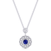 0.35ct Round Cut Sapphire & Diamond Floral Pendant & Chain Necklace in 14k White Gold - AM-DN5029