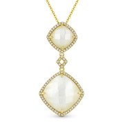Checkerboard Mother-of-Pearl & 0.20ct Diamond Halo Pendant & Chain Necklace in 14k Yellow Gold - AM-DN5105