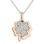 4-Leaf Clover Irish Luck Charm Diamond Pendant & Chain Necklace in 14k Rose & White Gold