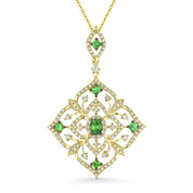 1.14ct Green Garnet & Round Cut Diamond Floral Pendant & Chain in 14k Yellow Gold - AM-DN5110