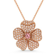 0.54ct Pink Tourmaline & Diamond Flower Charm Pendant & Chain in 14k Rose Gold - AM-DN5151