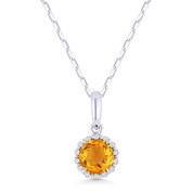 0.56ct Round Cut Citrine & Diamond Halo Pendant & Chain Necklace in 14k White Gold - AM-N1008CTW