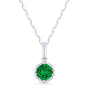 0.47ct Round Cut Green Spinel & Diamond Halo Pendant & Chain Necklace in 14k White Gold - AM-N1008GSW