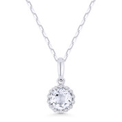 0.65ct Round Cut White Topaz & Diamond Halo Pendant & Chain Necklace in 14k White Gold - AM-N1008WTW