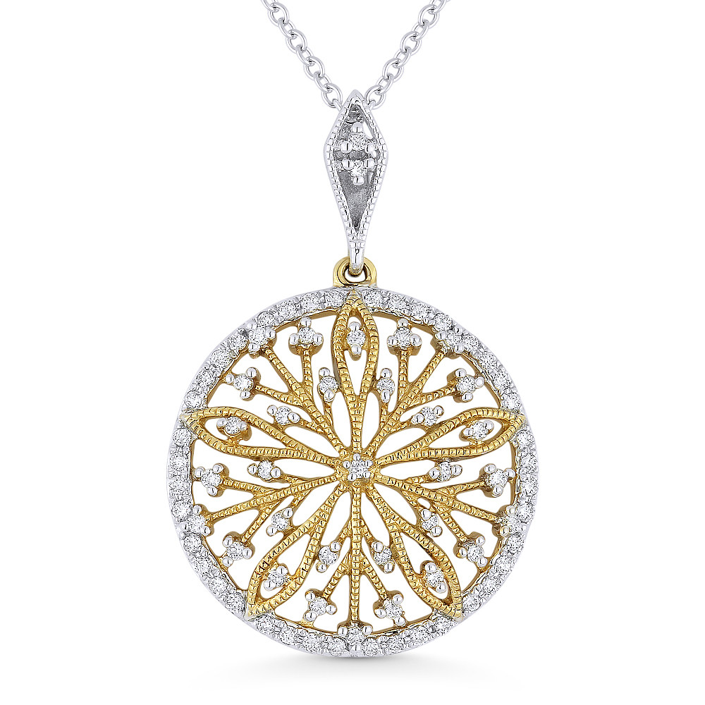0.22ct ct Round Cut Diamond Flower Pendant & Chain Necklace in 14k