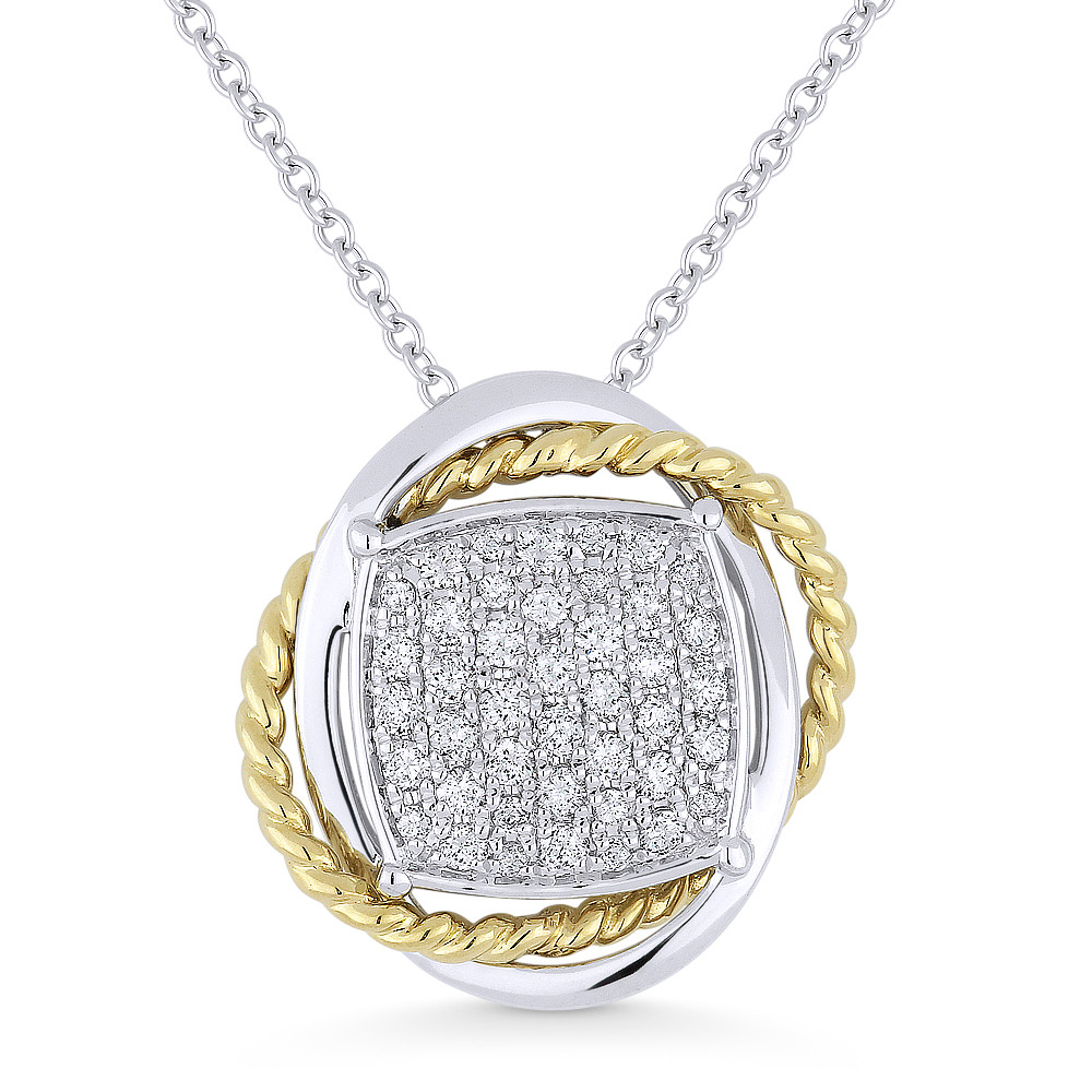 0.28ct Round Cut Diamond Pave Pendant & Chain Necklace in 14k Yellow ...