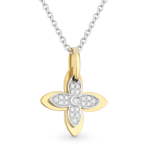 0.07ct Round Cut Diamond 4-Petal Flower Charm Pendant & Chain Necklace ...