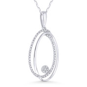 0.16ct Round Cut Diamond Pave Oval Stack Pendant & Chain Necklace in 14k White Gold - AM-DN4313