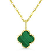 0.81ct Malachite 4-Petal Flower Charm Pendant & Chain Necklace in 14k Yellow Gold - AM-N1005MALY