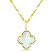 0.61ct White Mother-of-Pearl 4-Petal Flower Charm Pendant & Chain Necklace in 14k Yellow Gold - AM-N1005MOPY