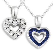 0.75ct Blue Sapphire & Diamond Heart Charm 2-Sided Pendant & Chain Necklace in 14k White Gold