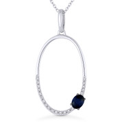 0.32ct Oval Cut Blue Sapphire & Diamond Open Oval Pendant & Chain Necklace in 14k White Gold - AM-DN5392