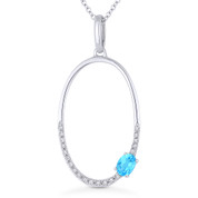 0.30ct Oval Cut Blue Topaz & Diamond Open Oval Pendant & Chain Necklace in 14k White Gold - AM-DN5393